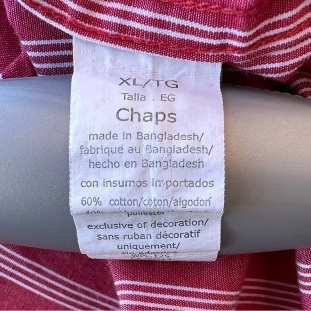 Chaps Men’s Button Down Long Sleeve Shirt (Red & White‎ Striped)